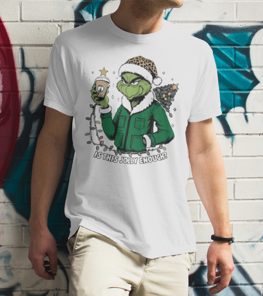 Boston Celtics X Santa Grinch Is This Jolly Enough Merry Christmas Coffee Lights Tree T-Shirt