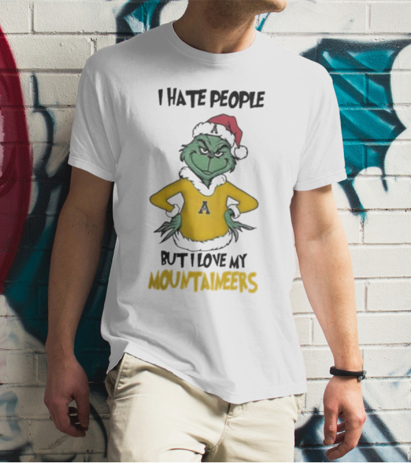 I Hate People But I Love My Appalachian State Mountaineers Grinch Santa Holiday Spirit T-Shirt