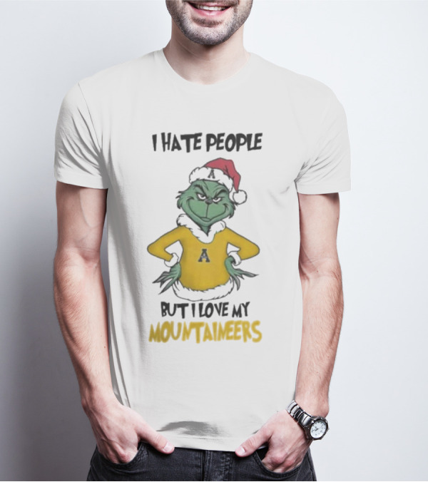 I Hate People But I Love My Appalachian State Mountaineers Grinch Santa Holiday Spirit T-Shirt