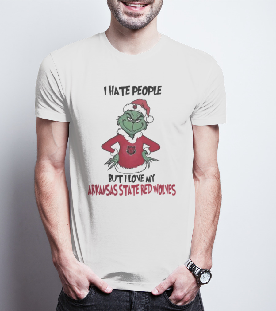 I Hate People But I Love My Arkansas State Red Wolves Grinch Christmas T-Shirt