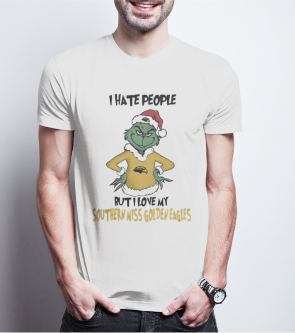 I Hate People But I Love My Southern Miss Golden Eagles Grinch Christmas T-Shirt