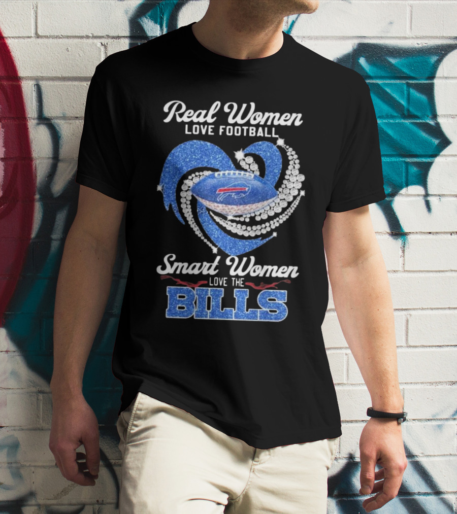 Real Women Love Football Smart Women Love The Bills Diamond Heart Buffalo Bills T-Shirt