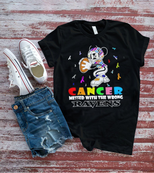 Cancer Messed With The Wrong Ravens Mickey Football Player T-Shirt