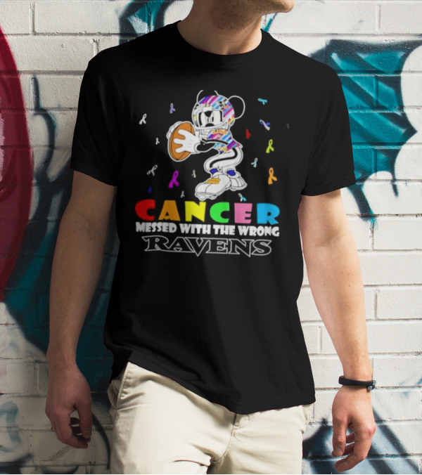Cancer Messed With The Wrong Ravens Mickey Football Player T-Shirt