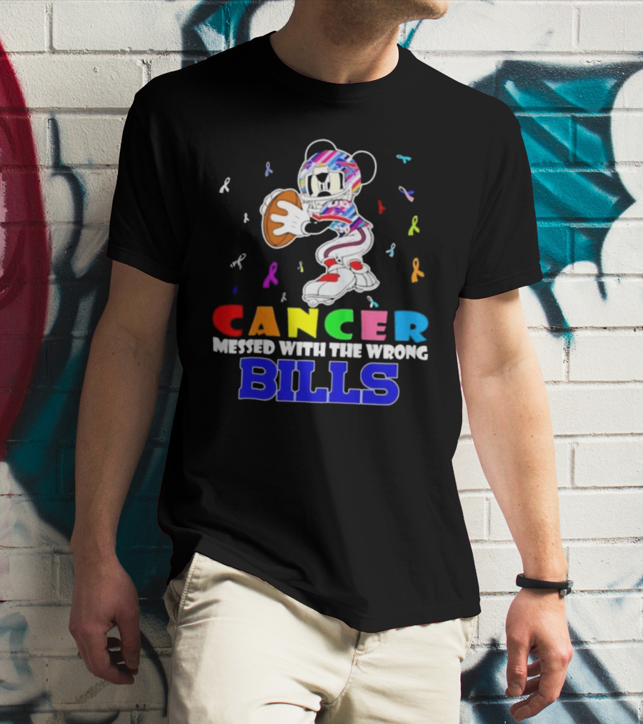 Cancer Messed With The Wrong Bills Mickey Football Ribbons T-Shirt