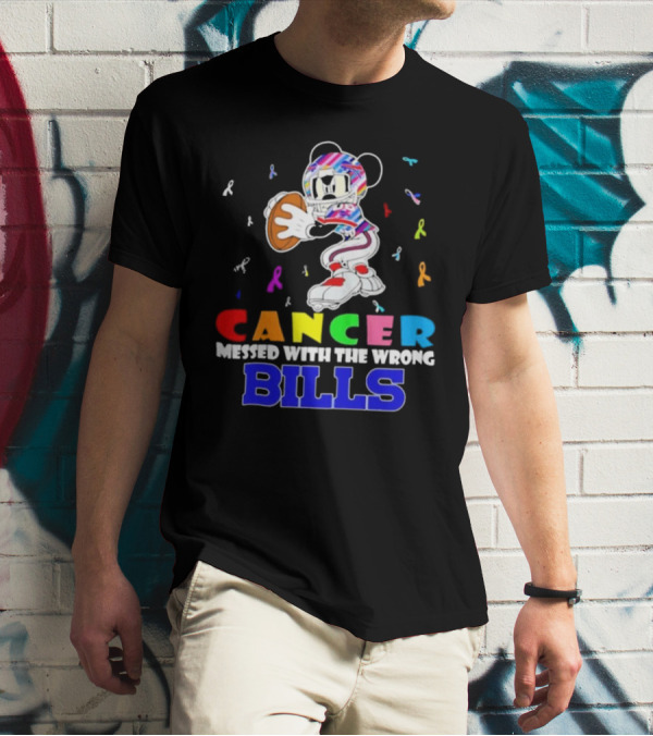 Cancer Messed With The Wrong Bills Mickey Football Ribbons T-Shirt