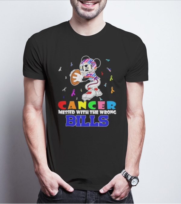 Cancer Messed With The Wrong Bills Mickey Football Ribbons T-Shirt