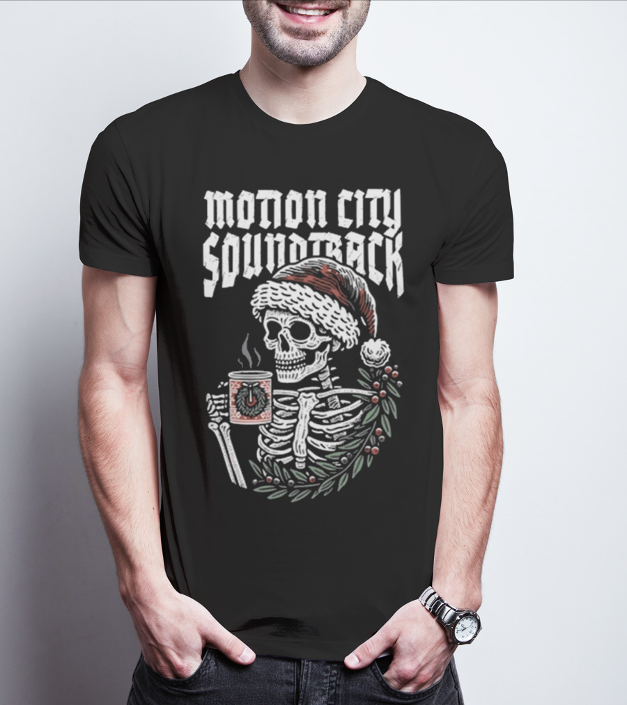 Motion City Soundtrack Skeleton Santa Hat Hot Cocoa Christmas T-Shirt