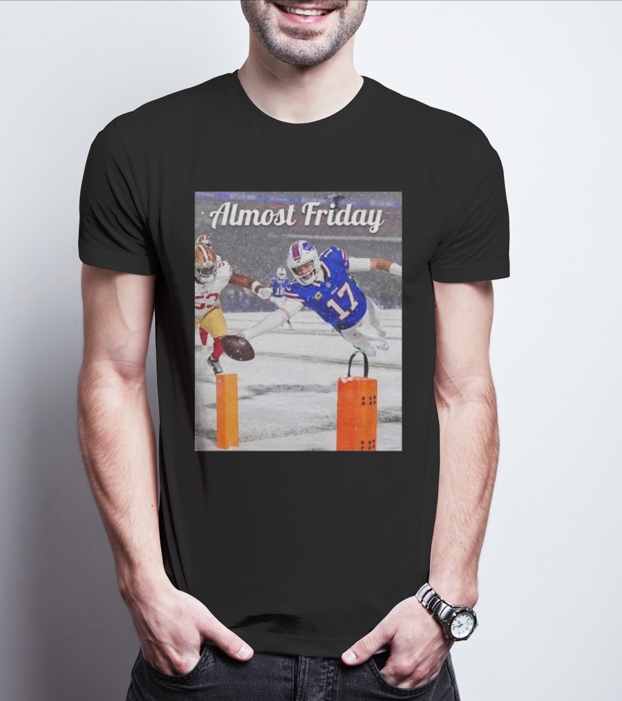 Almost Friday Josh Allen Diving Touchdown Snow Football T-Shirt