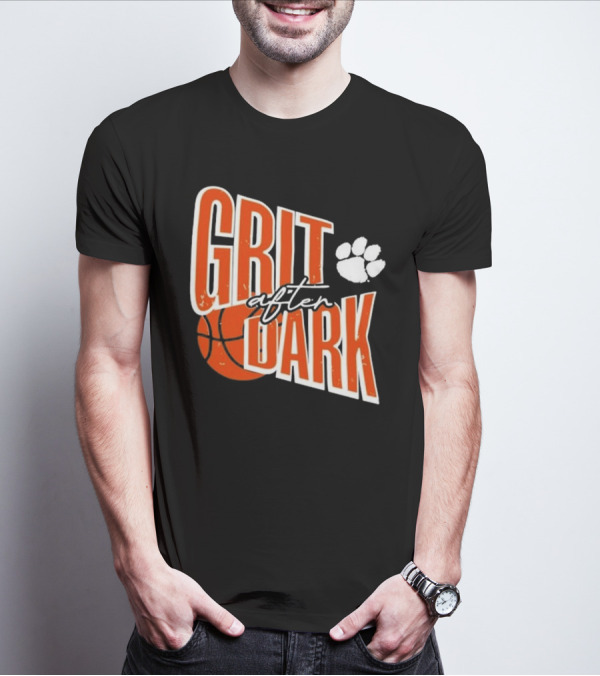 Clemson Grit After Dark Basketball And Paw Prints T-Shirt