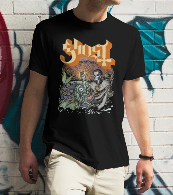 Ghost Papa And The Whale Legendary Encounter With Rising Sun Background T-Shirt