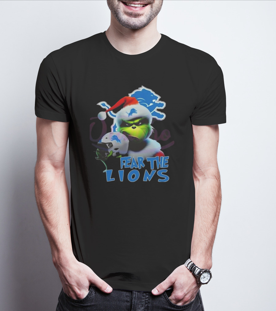 Santa Grinch Fear The Lions Detroit Lions T-Shirt