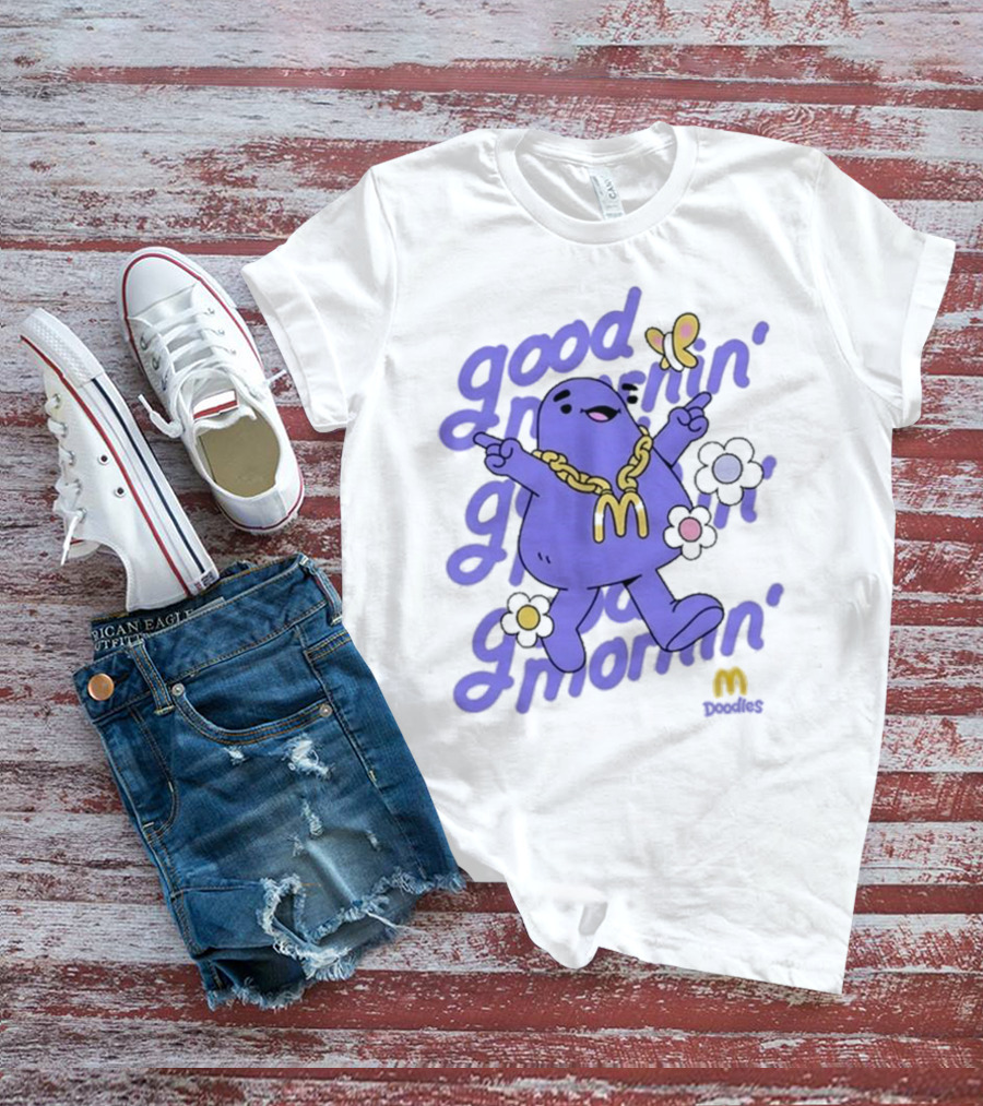 Good Mornin’ Grimace Doodles McDonald’s Butterfly Flowers T-Shirt