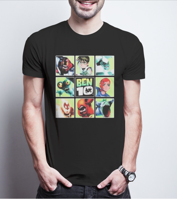 Ben 10 Alien Characters Panels Featuring Ben Gwen And Iconic Aliens T-Shirt