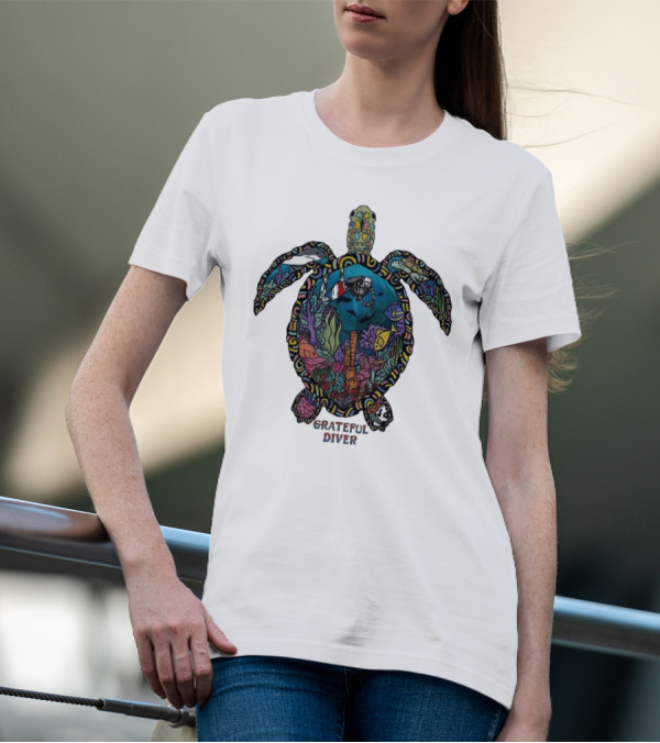 Grateful Diver Psychedelic Turtle Underwater Exploration UV T-Shirt