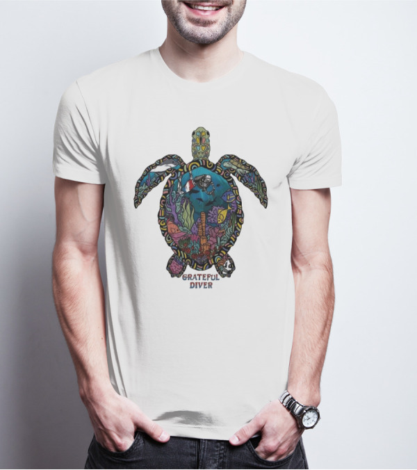 Grateful Diver Psychedelic Turtle Underwater Exploration UV T-Shirt