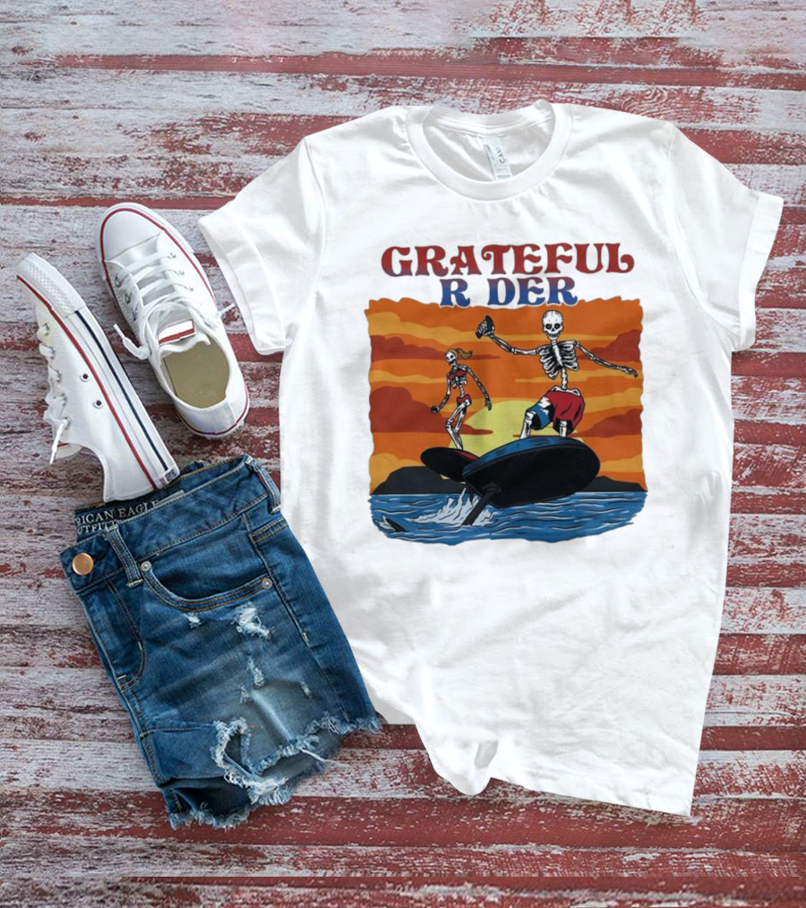 Grateful Rider Skeletons Surfing Sunset E-foil Adventure T-Shirt