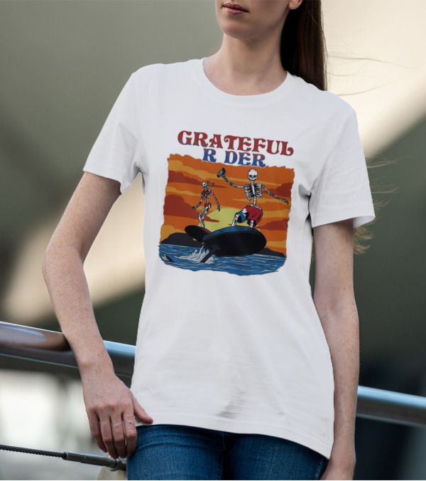 Grateful Rider Skeletons Surfing Sunset E-foil Adventure T-Shirt