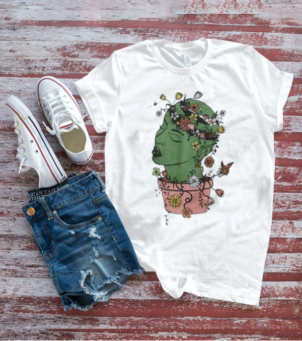Outgrow Yourself Botanical Head With Flowers And Butterflies T-Shirt