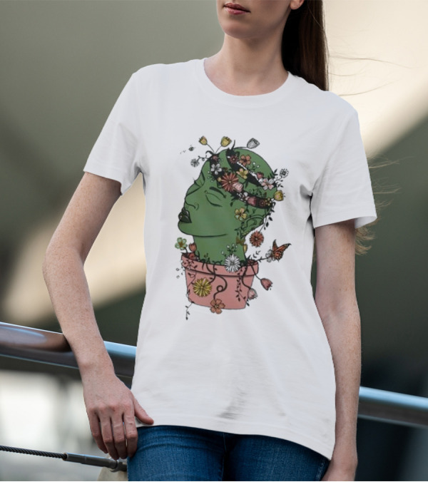 Outgrow Yourself Botanical Head With Flowers And Butterflies T-Shirt