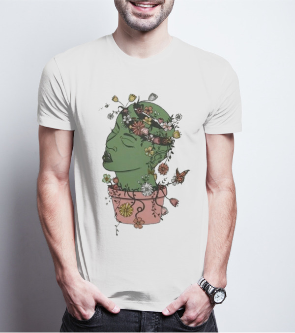 Outgrow Yourself Botanical Head With Flowers And Butterflies T-Shirt