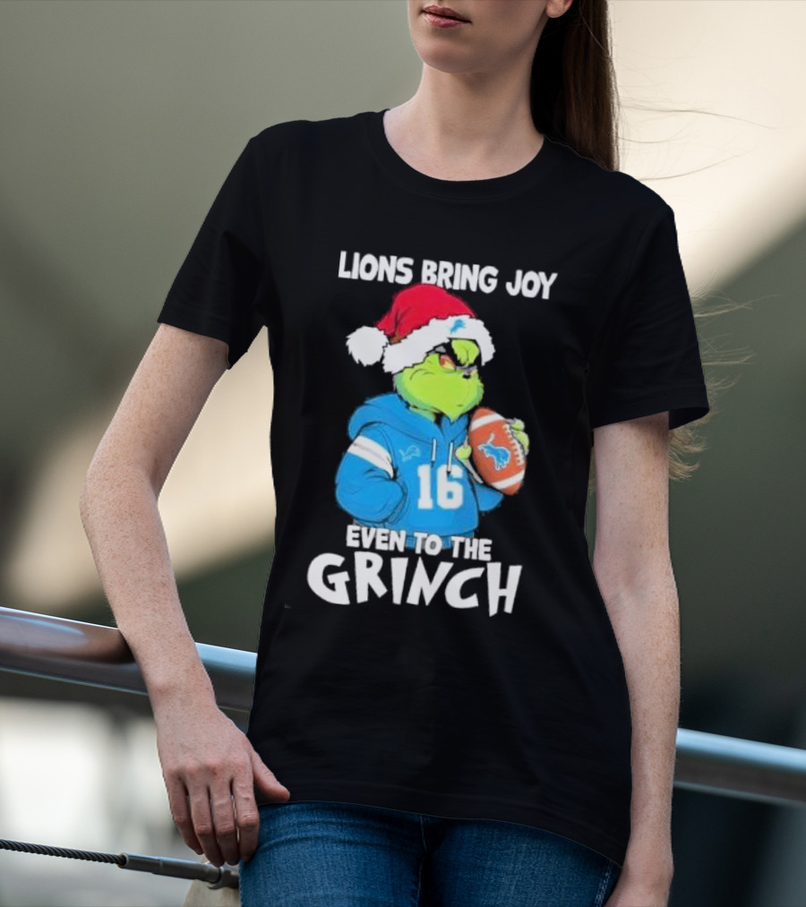 Detroit Lions Bring Joy Even To The Grinch Christmas Santa Football T-Shirt