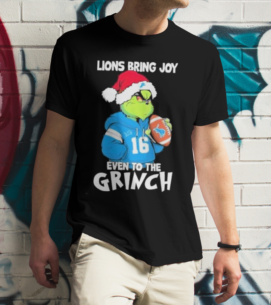 Detroit Lions Bring Joy Even To The Grinch Christmas Santa Football T-Shirt