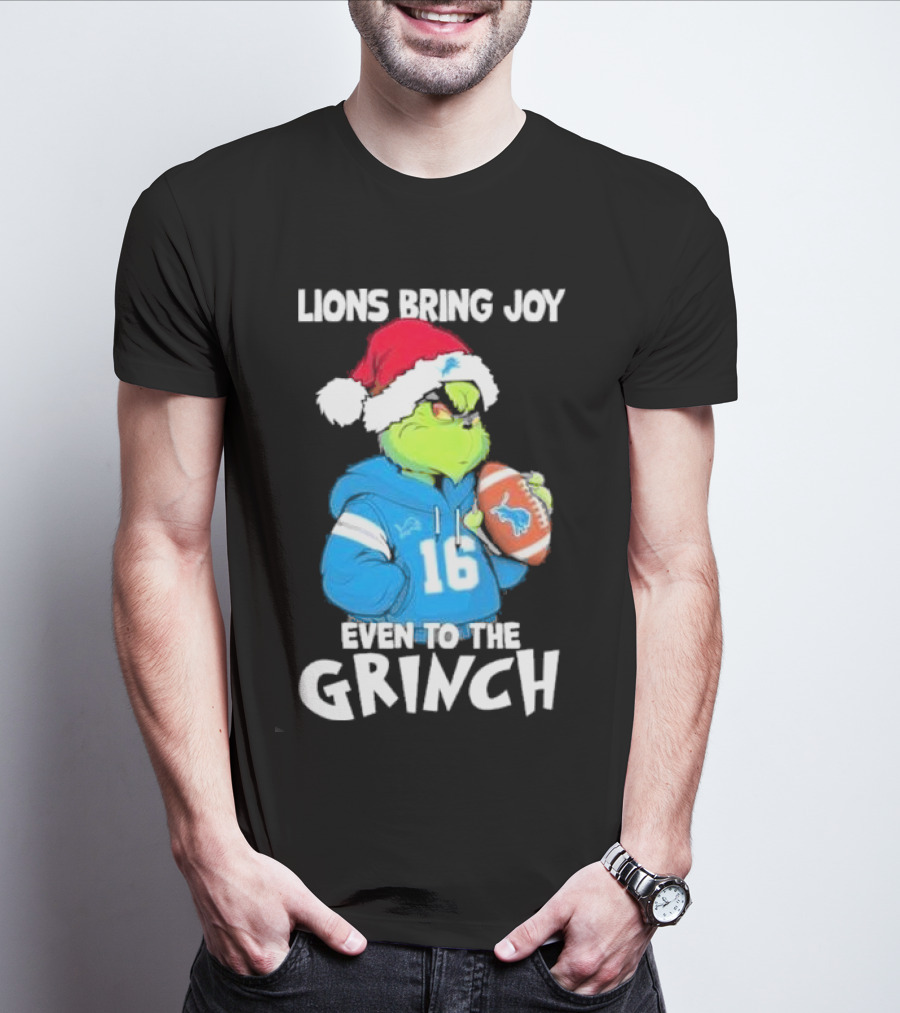 Detroit Lions Bring Joy Even To The Grinch Christmas Santa Football T-Shirt