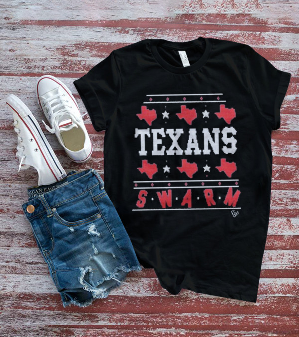 Texans Swarm Holiday Ugly Christmas Sweater Texas Map T-Shirt