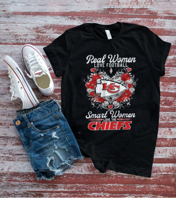 Real Women Love Football Smart Women Love The Chiefs KC Flower Heart T-Shirt