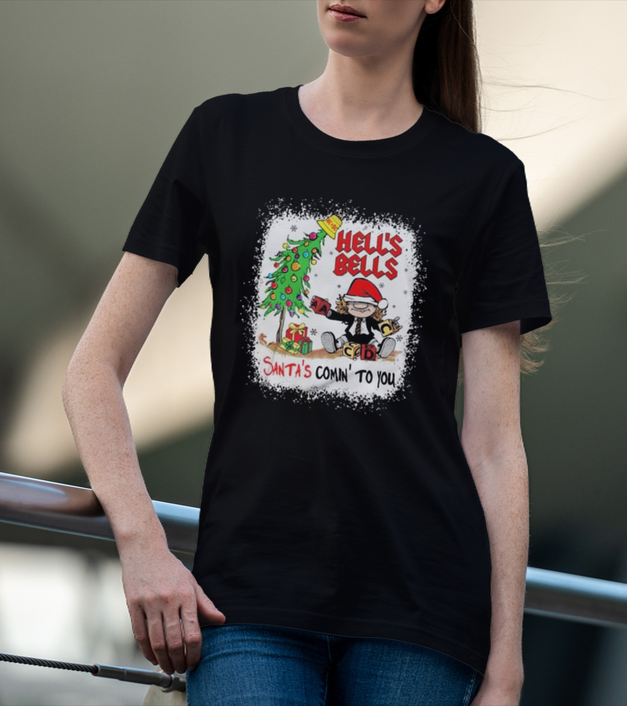 Hell’s Bells Santa’s Comin' To You Christmas Tree Presents ACDC Santa Hat T-Shirt