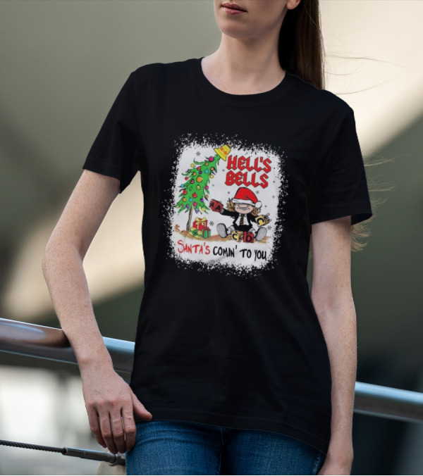 Hell’s Bells Santa’s Comin' To You Christmas Tree Presents ACDC Santa Hat T-Shirt