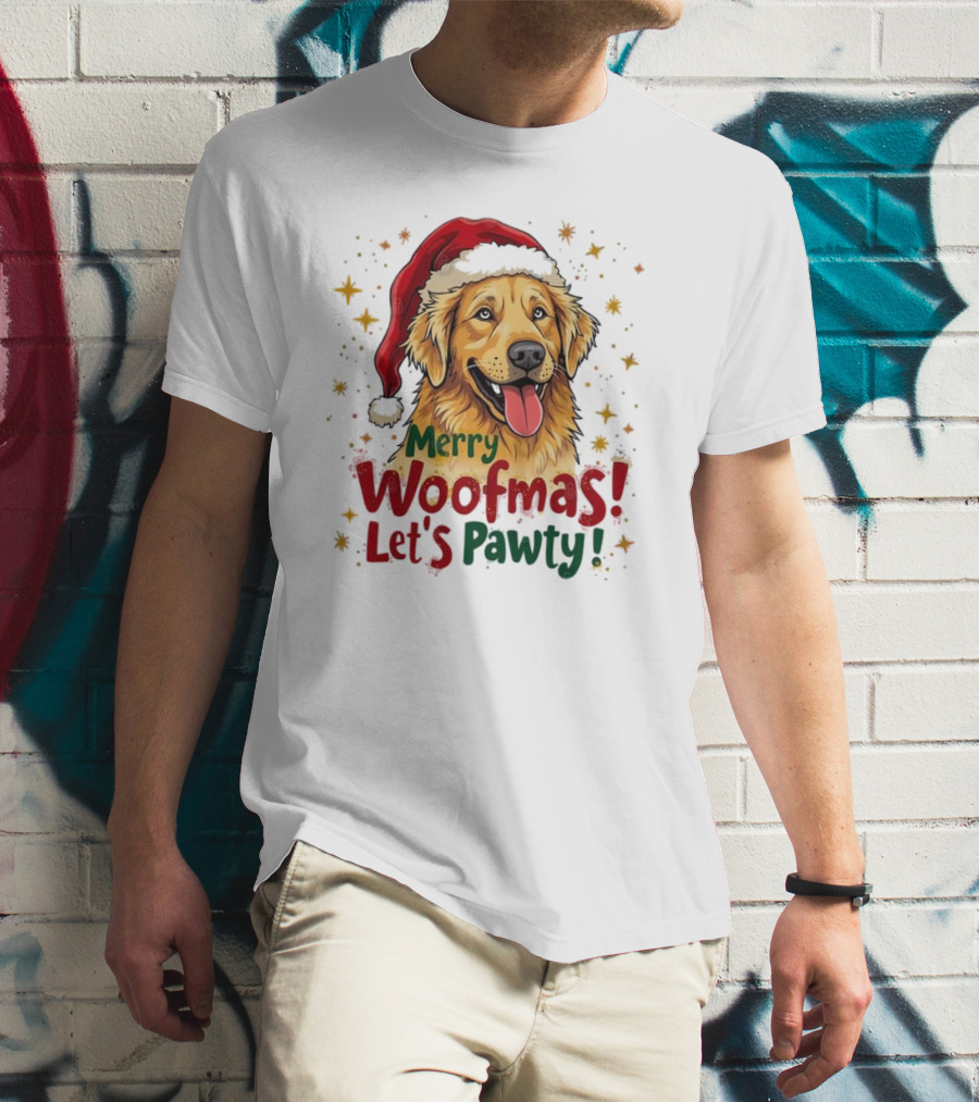 Merry Woofmas Let's Pawty Festive Dog Christmas T-Shirt