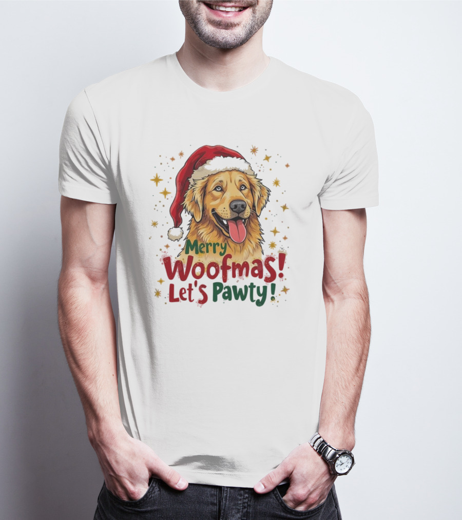 Merry Woofmas Let's Pawty Festive Dog Christmas T-Shirt
