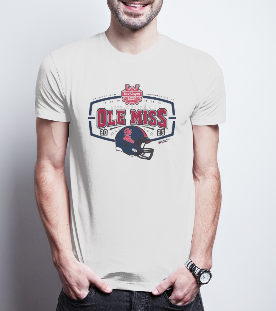 2025 Ole Miss Rebels TaxSlayer Gator Bowl January 2nd Jacksonville FL Football Helmet T-Shirt