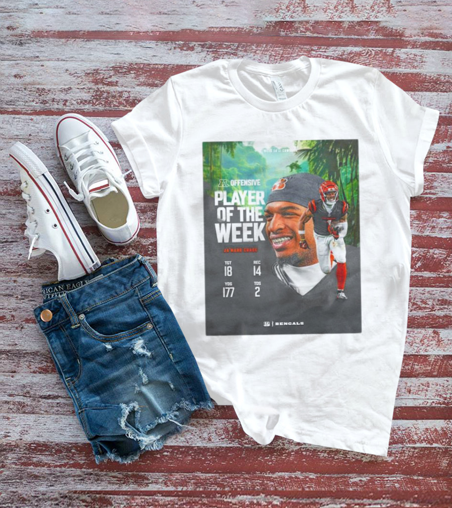 Ja’Marr Chase Cincinnati Bengals AFC Offensive Player Of The Week TGT 18 REC 14 YDS 177 TDS 2 Bengals T-Shirt