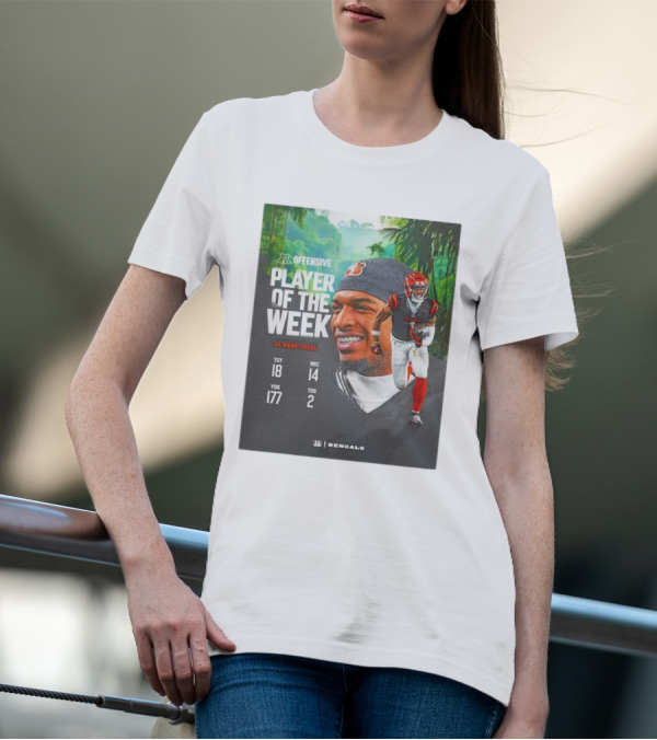 Ja’Marr Chase Cincinnati Bengals AFC Offensive Player Of The Week TGT 18 REC 14 YDS 177 TDS 2 Bengals T-Shirt