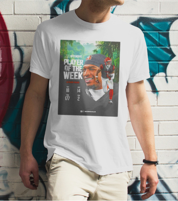 Ja’Marr Chase Cincinnati Bengals AFC Offensive Player Of The Week TGT 18 REC 14 YDS 177 TDS 2 Bengals T-Shirt