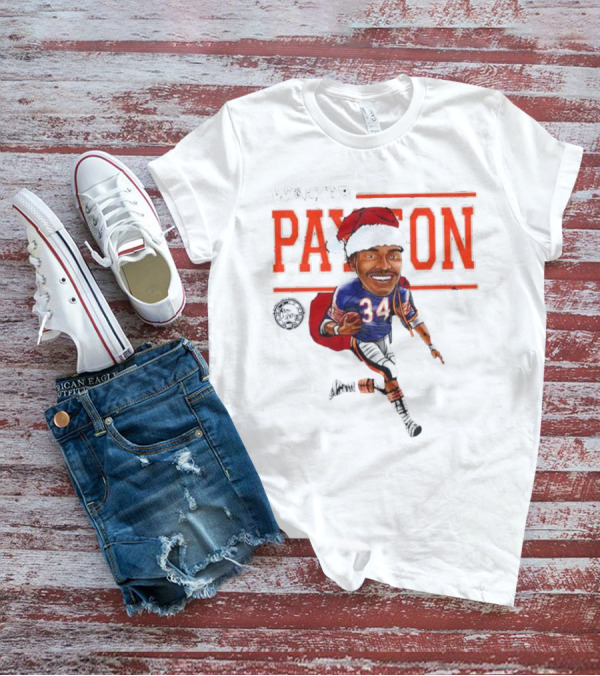 Walter Payton Chicago Bears 34 Santa Hat Caricature T-Shirt
