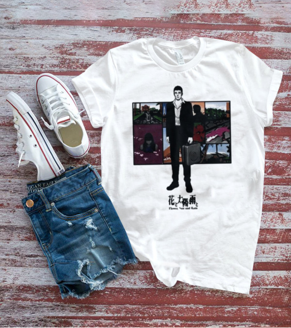 Flower Sun And Rain Comic Style Character With Suitcase And Scenic Panels T-Shirt