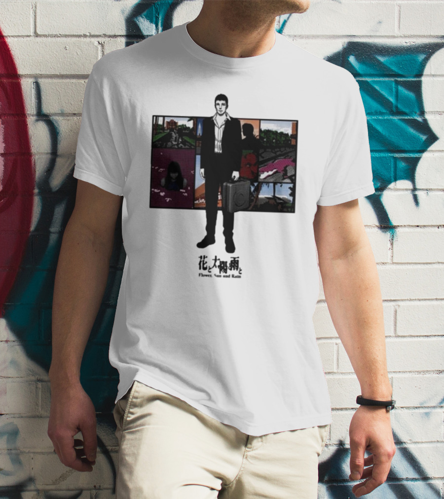 Flower Sun And Rain Comic Style Character With Suitcase And Scenic Panels T-Shirt