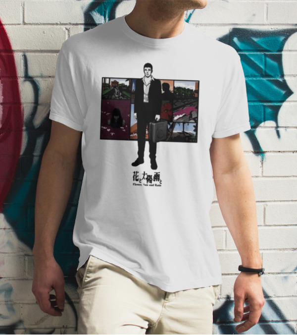 Flower Sun And Rain Comic Style Character With Suitcase And Scenic Panels T-Shirt