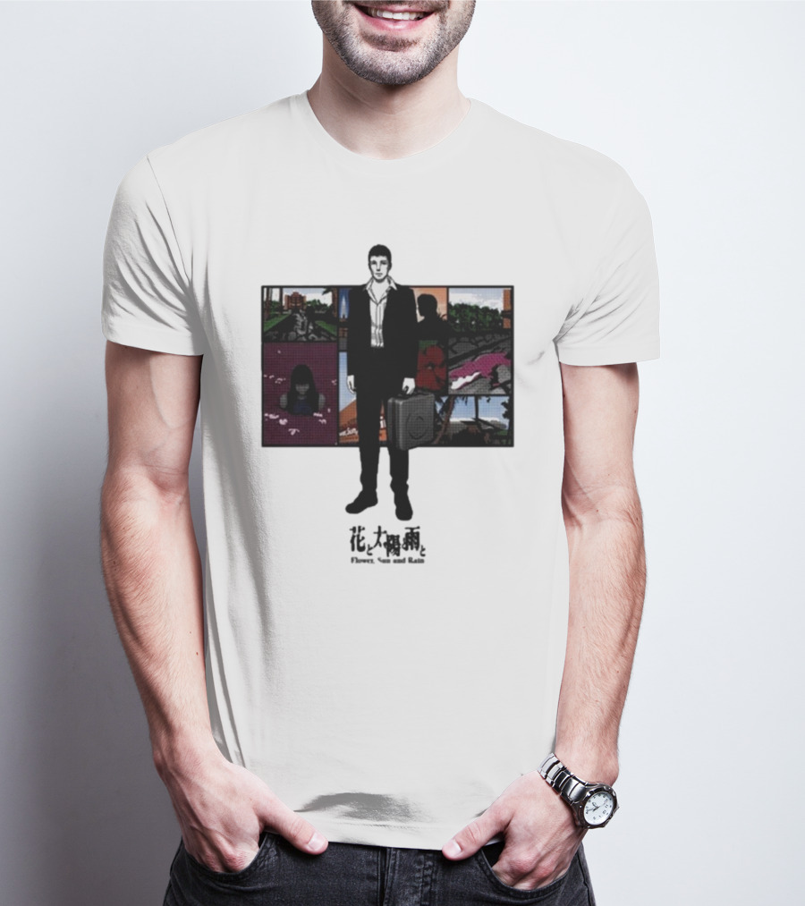 Flower Sun And Rain Comic Style Character With Suitcase And Scenic Panels T-Shirt