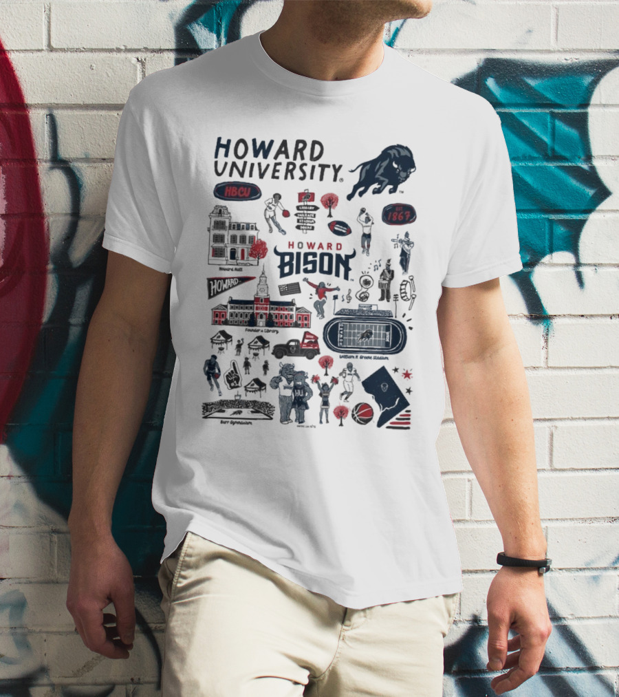 Howard University Bison Legacy HBCU 1867 William H. Greene Stadium Burr Gymnasium Vive La Fete T-Shirt