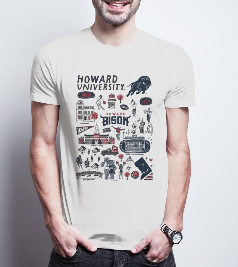 Howard University Bison Legacy HBCU 1867 William H. Greene Stadium Burr Gymnasium Vive La Fete T-Shirt