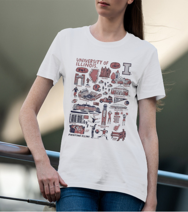 University Of Illinois Fighting Illini Est 1867 Alma Mater Memorial Stadium Assembly Hall Foellinger Auditorium Wright Street T-Shirt