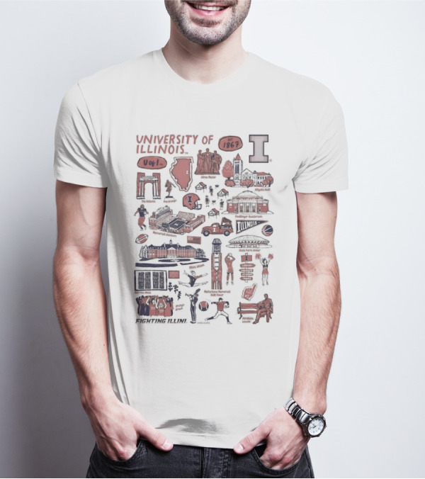 University Of Illinois Fighting Illini Est 1867 Alma Mater Memorial Stadium Assembly Hall Foellinger Auditorium Wright Street T-Shirt