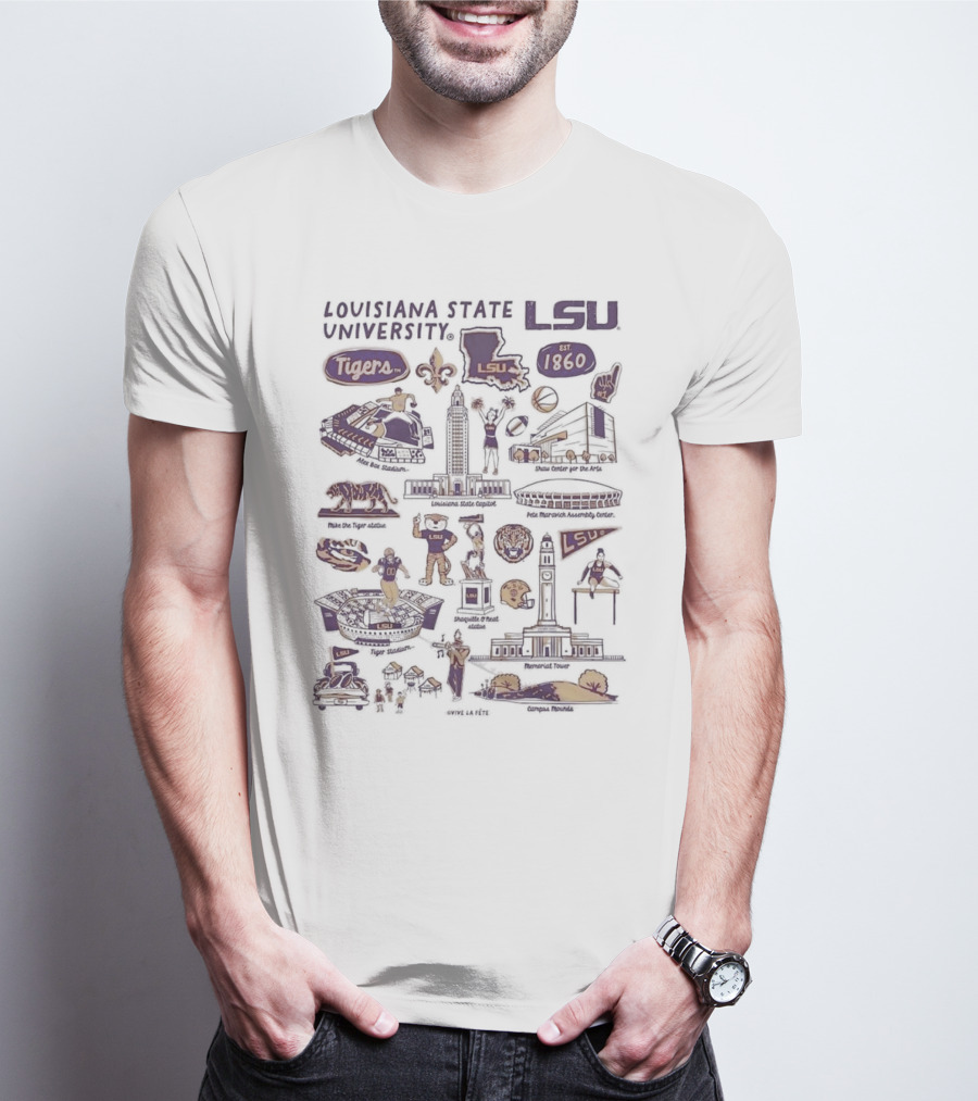 Louisiana State University LSU Tigers Vive La Fete Impressions Est 1860 Memorial Tower Shaquille O'Neal Tiger Stadium T-Shirt
