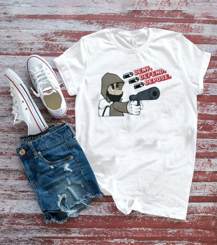 Luigi Mangione Deny Defend Depose Cartoon Character Gaming T-Shirt