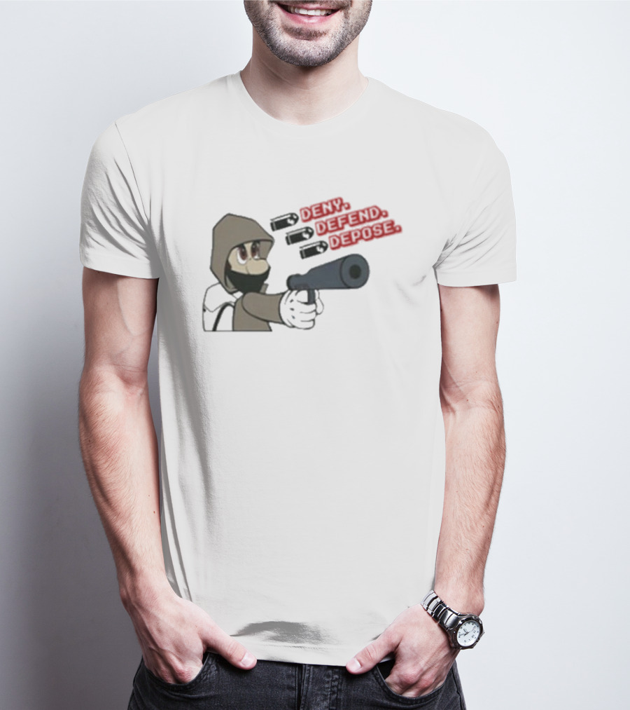 Luigi Mangione Deny Defend Depose Cartoon Character Gaming T-Shirt